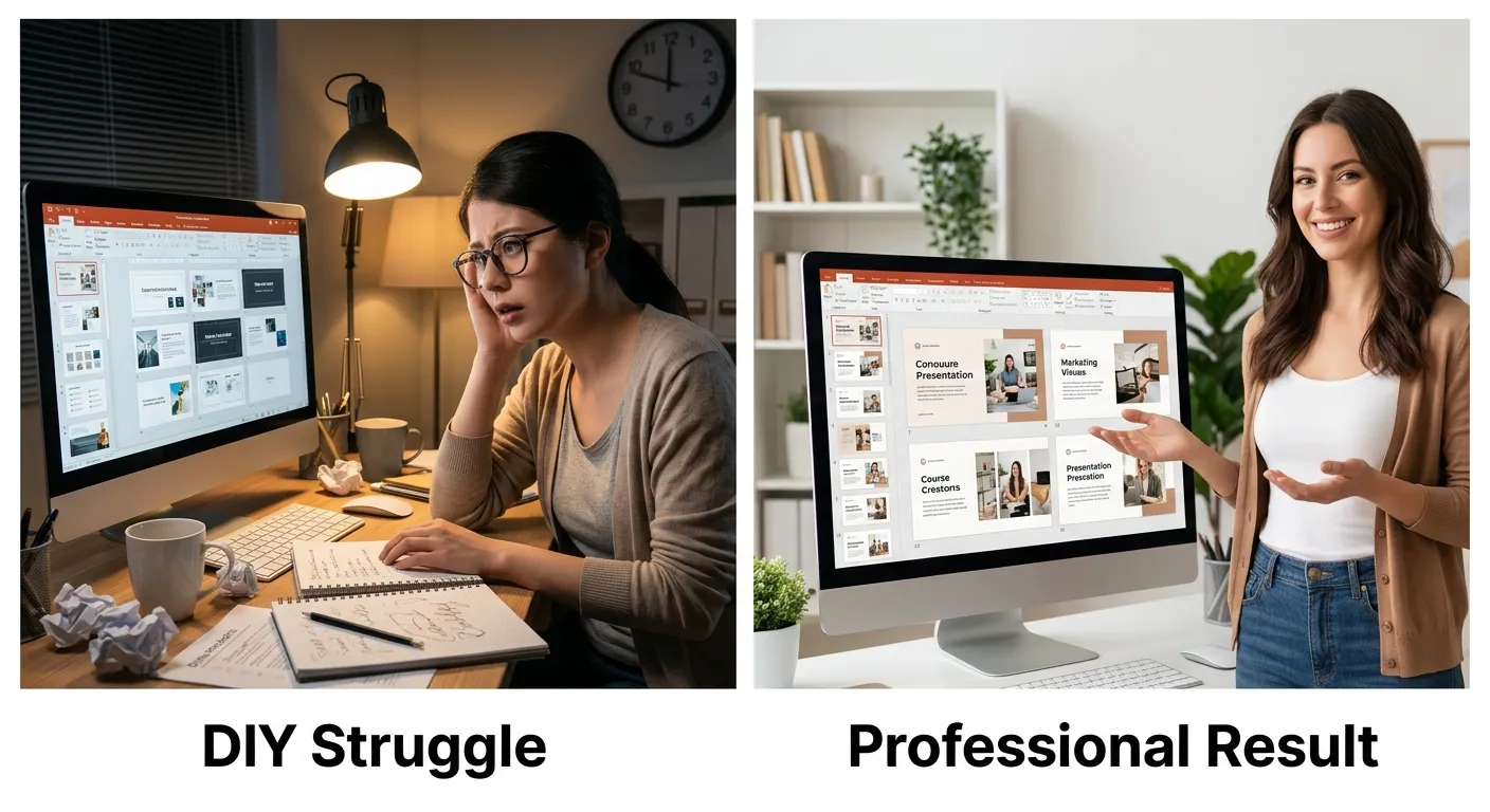 Busy Course Creators: DIY vs Pro Slide Design – Compare Costs, Time & Outsourcing Tips