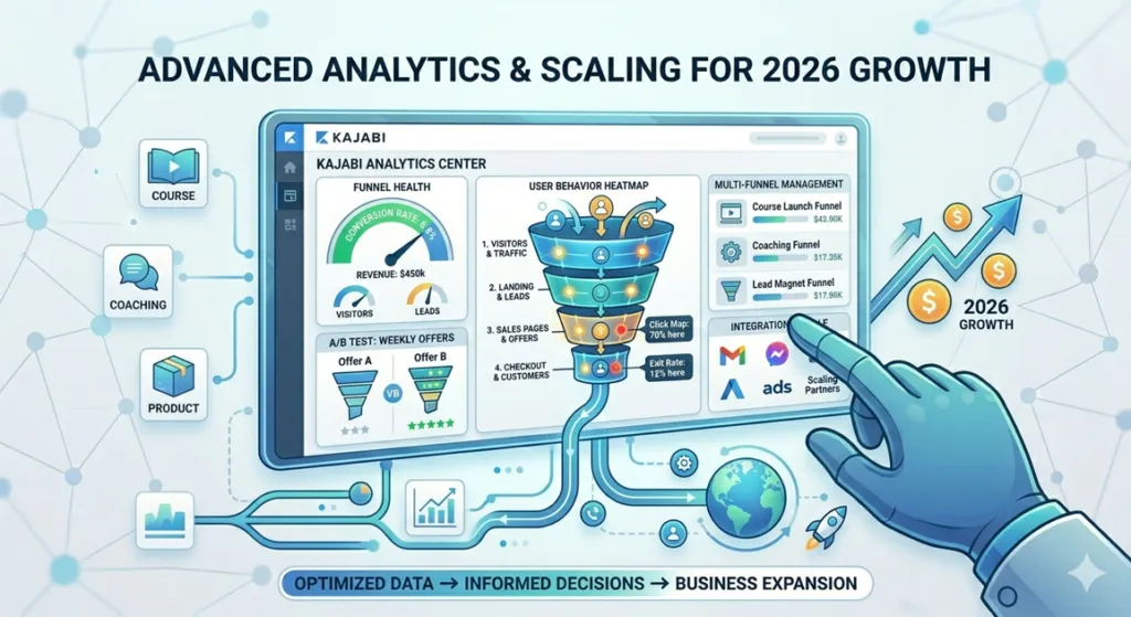 Advanced analytics tracking and conversion optimization features inside the Kajabi funnel builder.